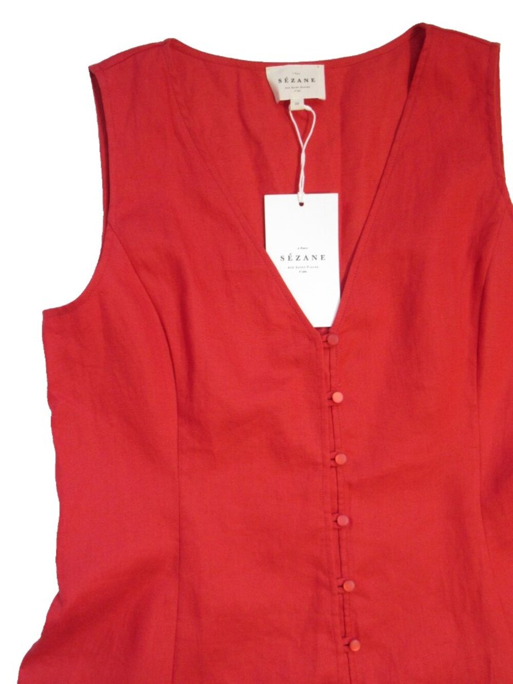 NWT Sezane Fitia Midi in Poppy Red Linen Sleeveless Shirt Dress 38 / US 6 - Picture 5 of 7